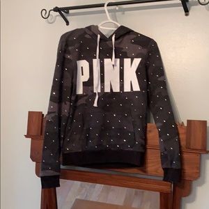 PINK grey camo rhinestone hoodie